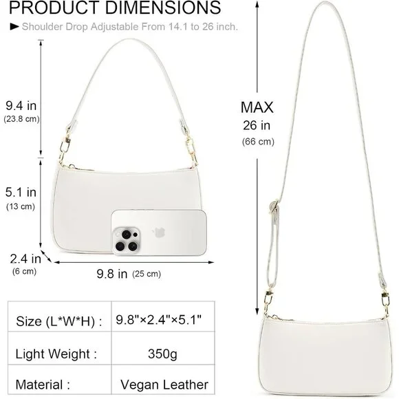 Women B White Retro Vegan Leather Polyester Lining Classic Clutch Tote HandBag - Picture 4 of 9